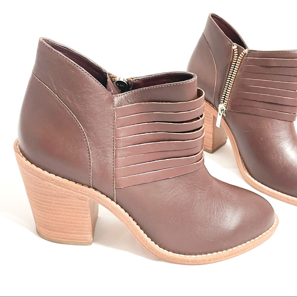 Loeffler Randall Eva Leather Ankle Stacked Heel Booties
